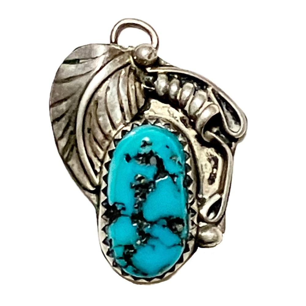 Native American Sterling Silver and Turquoise Feather Charm or Pendant